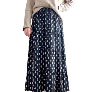 Old Navy Black White & Pink Patterned Tiered Maxi Skirt XS